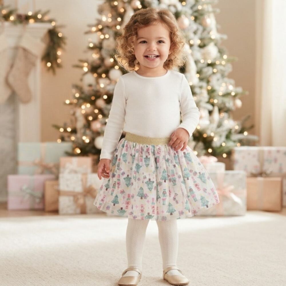 Nannette Toddler Nutcracker Christmas Tree Tulle Skirt 3T Pastel Holiday EUC